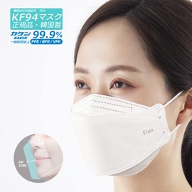 Flax KF94 Mask, Droplet Protection, Disposable Toray Fabric, 4-Layer Filter Mask, Inspected in Japan, BFE.PFE.VFE Tested, Individually Packaged, Unisex, Genuine Product, Made in Korea (02), White, 10 Pieces