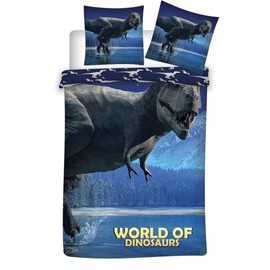 Aymax World of Dinosaurs Reversible Duvet Cover Set, Blue, 140 x 200 cm