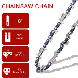 O-CONN 4 Pack 18 Inch Chainsaw Chain 3/8" LP Pitch .050'' Gauge 62 Drive Links Fits Poulan Pro PR4218, EGO CS1800, Oregon S62, Echo, Greenworks, Kobalt, DEWALT, Remington, McCulloch and More