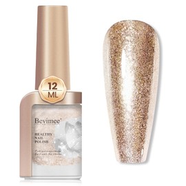 Bevimee Glitter Nail Polish Quick Dry 12ML, Shimmer Champagne Gold Glitter Nail Polish Sparkly Shine nail polish Holographic Varnish Nail Lacquer Natural Nail Art for Beginner-1PC