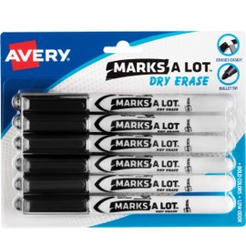 Avery Marks-A-Lot Dry Erase Markers, Bullet Tip, Pen Style, 6 Black Markers, 1 Pack (24483)