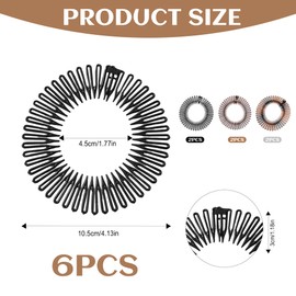 6 Pcs Stretch Zig Zag Headband Full Circular Stretch Comb Flexible ZigZag Headband Plastic Comb Head Band Fashion Hair Accessories for Women Men and Girls Fits Thick and Curly Hair(3 Colors)