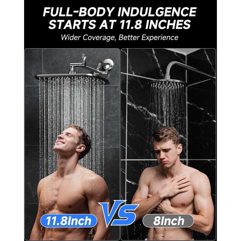 Veken 11.8" Rain Shower Head, Rectangular Rainfall Showerhead with 11"
