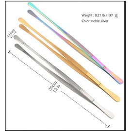 12-Inch Tweezer Tongs, Extra-Long Stainless Steel Food, Tweezers Precision Serrated Tongs, Perfect for sprinkling kimchi on the bottom of the jar, stir fry, flip tortillas, fried fish or sushi（Silver）