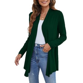 Ladlop Women's Lightweight Open Front Cardigans Long Sleeve Casual Soft Drape Fall Cardigan (Dark Green, Small)