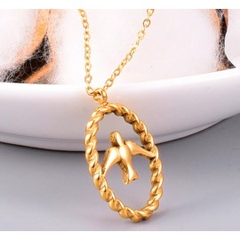 DAINTY Fashion Women Gold Plated Titanium Stainless Steel Gold Bird Necklace 16-17.8"