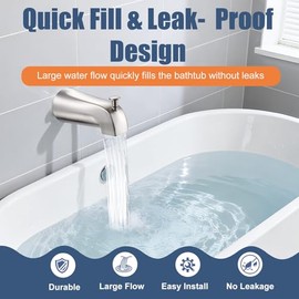 Universal Bathtub Tub Spout with Diverter, Fits 1/2" Slip-Fit Copper Pipe Connection, Pull Down Bathtub Faucet Spout Replacement, Easy Installation (Brushed Nickel)