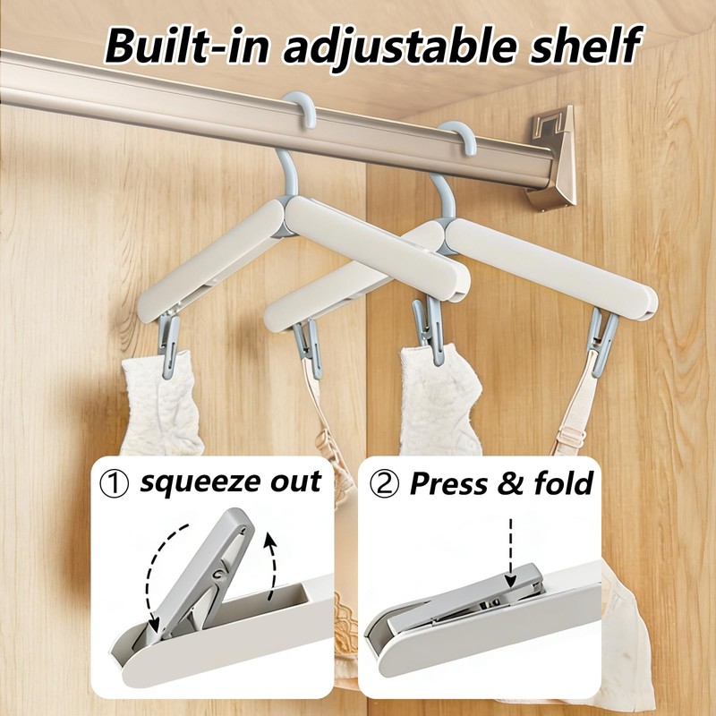 SALLO Foldable Travel Hangers with Clips, 4 Pack Beige