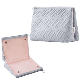 Makeup Bag Travel Essentials Cute Skincare Pouch Purse Cosmetic Bags for Women Traveling Make Up Organizer Portable Clear Case Toiletry Bag with Zipper (Light Grey, Large)