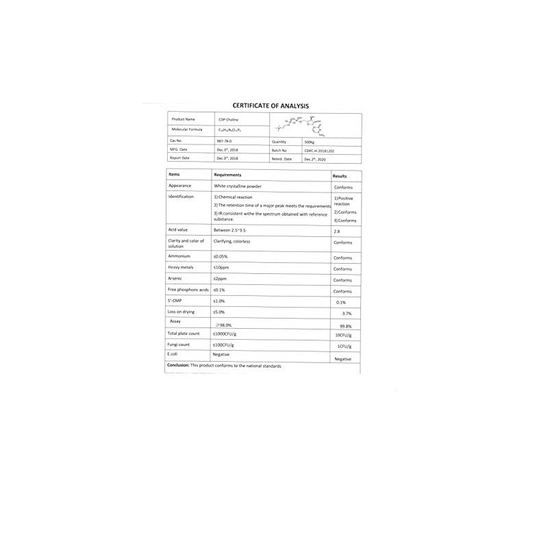 100 Grams CDP Choline/CITICOLINE 99.8% Powder CAS # 987-78 -