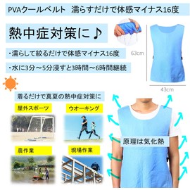 ST TS Cool Belt, Heat Stroke Prevention, No Need for Ice Packs, Just Soak In Water, Cooling Vest, Water Cooling Clothes, Heat Prevention, Factory, Field Work, Sports, Events, blue, Free size