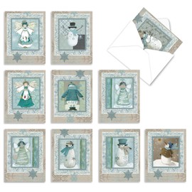 The Best Card Company - 10 Snowman Christmas Cards Blank - Bulk Box of Notecards with Envelopes, Assortment (4 x 5.12 Inch) - Snow Angels M6731XSB