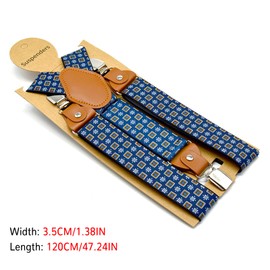 Guador Men's Braces, Y Style Braces for Men, Wide 3.5 cm Braces, Men's Extra Strong Adjustable Braces, Wide One Size, Blue (Yellow Leather)