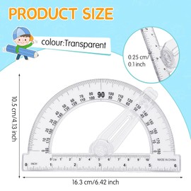 Zonon 2 Pcs 6 Inch 4 Inch Plastic Protractor Math Protractors 180 Degrees Angle Measurement, Translucent for Geometry Classroom Kid Student School Office Supplies(with Arm,Clear)