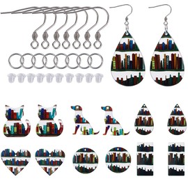 SUNNYCLUE 1 Box DIY 6 Pairs Teacher Earring Making Kit Bookshelf Charms Acrylic Cute Cat Dog Round Library Books Shelf Bead Earring Findings for Jewelry Making Women Adult Dangle Earring Supplies