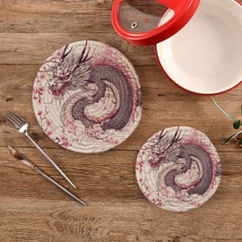Msyxl Traditional Japanese Dragon Trivets for Hot Dishes, Hot Pots and Pans, Cotton Woven Pot Holders for Kitchen Countertops, Table, 2 Pcs Heat Resistant Hot Pads, 7"+9.5"