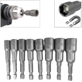 Safekom 8pc 1/4" Hex Magnetic Nut Driver Socket Set Metric Impact Drill Bits 6 to 13mm Adapter