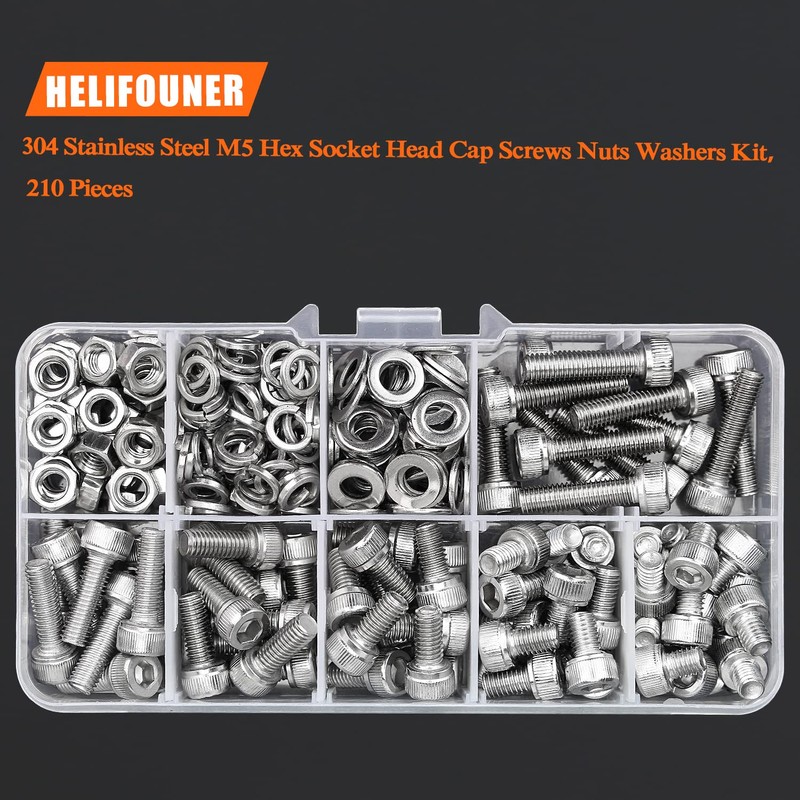 HELIFOUNER 210 Pieces M5 x 6mm /8mm /10mm /12mm /16mm