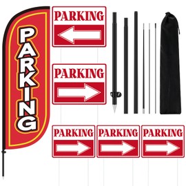 Parking Feather Flag Pole Kit Include 7 ft Banner Flag with Poles 5 Parking Double Sided Signs and 10 Ground Stake for Outside Garden Lawn Business Stores Shops