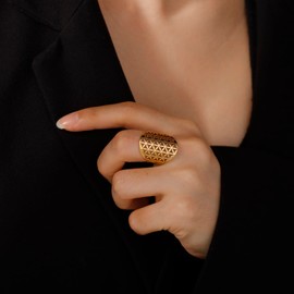 TEAMER Adjustable Archangel Metatron Stainless Steel Ring Adjustable Flower of Life Jewelry for Women and Girls, Stainless Steel, No Gemstone