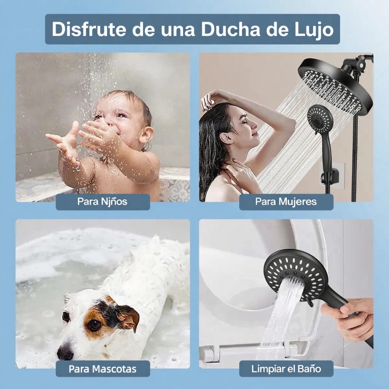 Regadera Negro Monomando Tipo Lluvia Alta Presióna Acabado Ducha Mate