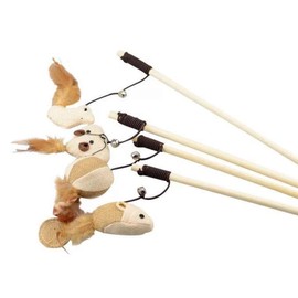 Artshu 6pcs/lot 40cm Pet Cat Teaser Toys Feather Linen Wand Cat Catcher Teaser Stick Cat Interactive Toys Wood Rod Mouse Toy with Mini Bell