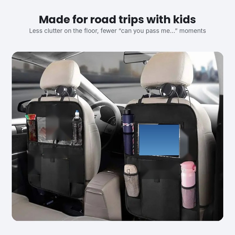 Car Backseat Organizer with Clear Tablet Holder – Kick Mat
