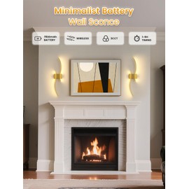 NIORSUN 27.6 Inch Battery Operated Wall Sconce Set of 2, Gold Modern Rechargeable Wall Lights with Remote, 3CCT Dimmable Wireless Wall Lamp for Living Room Bedroom Hallway