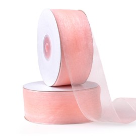 MLURCU Organza Sheer Ribbon 1-1/2 Inch x 50Yds Each Roll, Blush Pink Clear Chiffon Sheer Fabric Ribbon for Christmas Tree Gift Wrapping Wedding Flower Bouquet Hair Bows Crafts