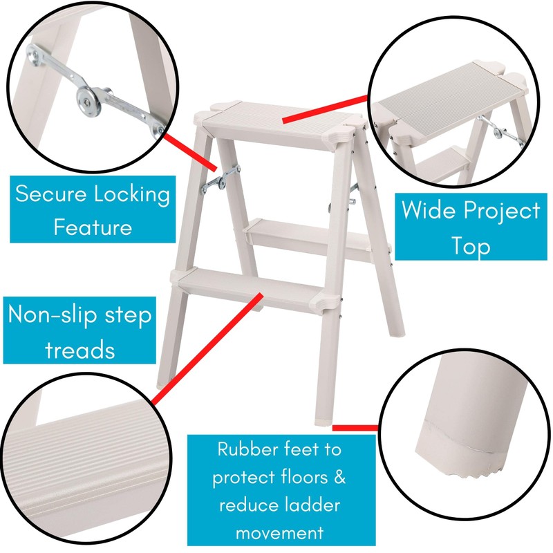 BIRDROCK HOME 2 Step Compact Steel Step Ladder - Sturdy