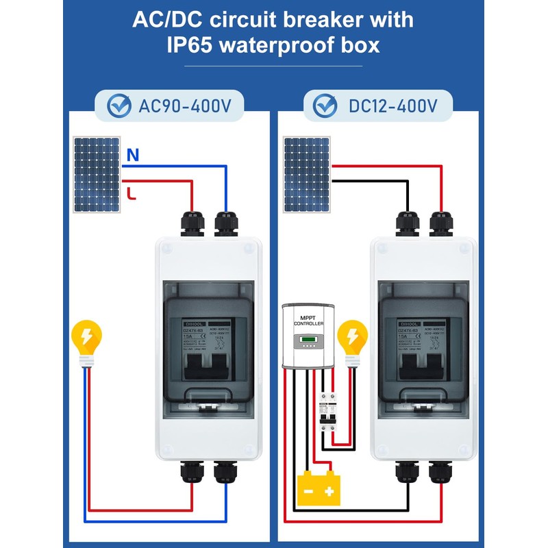 DIHOOL AC DC Circuit Breaker with IP65 Din Box for