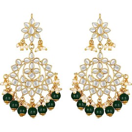 Aheli Faux Kundan Green Pearl Wedding Chandbali Earrings Indian Traditional Bollywood Jewelry Gift for Women