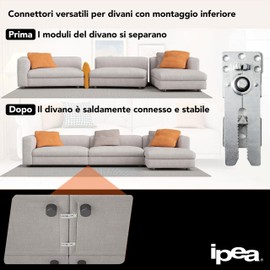 Metal Connecting Hooks with Spring for Sofas and Furniture - Pack of 2 - Adjustable Alligator Clips for Fixing Cabinets - Metal Colour - 160 x 60 mm