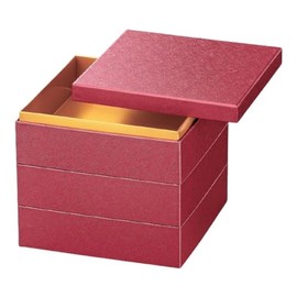 J-kitchens Excursion Lunch Box, Made in Japan, 3-Tier, 7 Size, Japanese Paper, Red Rice Pattern, 8.7 x 8.7 x 6.9 inches (22.0 x 22.0 x 17.6 cm)