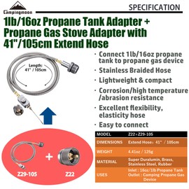 CAMPINGMOON CAG 600 Propane Gas Device Adapter with Extend Hose(41"/105cm), Input: 16oz/1Lb Small Tank, Output: CAG 600 Torch Stove Z22/Z29-105
