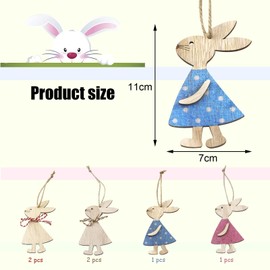 6 Pcs Easter Wooden Bunny Hanging Ornaments, Rabbit Cutouts Cute DIY Craft Accessory,Easter Bunny Pendant Decor Crafts for Party Home Garden Tree Decorations Gift Tags
