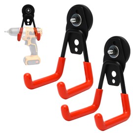 LOMUG Wandhaken Garage Magnethaken Extra Stark, Magnet Haken mit Doppelhaken, Starke Magnete Wall Hooks Heavy Duty für Garten, Schuppen, Werkzeugraum (2, 4.3mm-Orange)