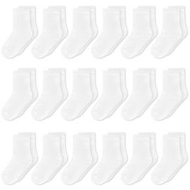 GENTABY Toddler Girls Socks - Mid Cut Half Socks, 18 Pairs, White, Plain, Elasticity, Breathable, 7-10 Years