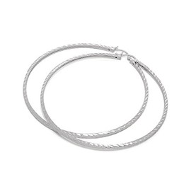 Sterling Silver Diamond Cut 2mm Square 40mm Hoop Earrings