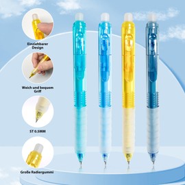 Xiaocanglan Erasable Ballpoint Pen, Rollerball Pen, Erasable, Pack of 4, Blue Erasable Pen, 0.5 mm Erasable Rollerball Pen, Students, Gift, School, Office Supplies,