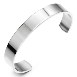 COOLSTEELANDBEYOND 19CM Stainless Steel Adjustable Cuff Bangle Bracelet for Men Women Minimalist Silver Color Polished