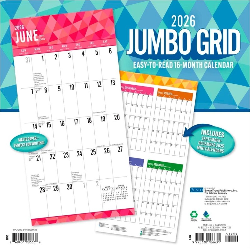 Plato Jumbo Grid Large Print 2026 12x24" (Hanging) Square Wall