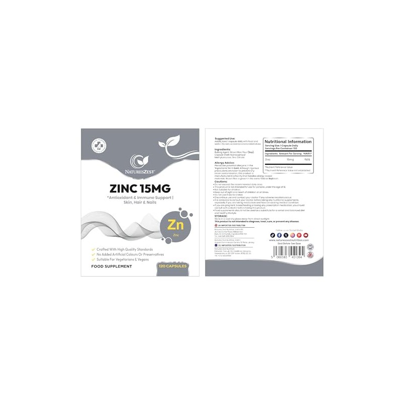 Zinc 15mg Supplement – 120 Vegan Capsules | Highly Absorbable