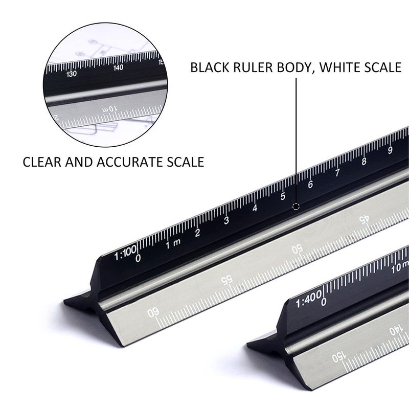 1 Pcs Black Aluminum Alloy Ruler Metal Triangle Ruler Suitable