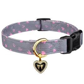 Cotton Handmade Dog Collar Cute and Distinctive Patterns Grey Heart with Pendant for Girl Boy Dogs Collars S