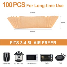 AiQInu Baking Paper for Hot Air Fryer, Pack of 100, 16 cm, BPA-Free, Airfryer Baking Paper, Square, Waterproof, Oil-Proof Parchment Paper, Liner, Airfryer Accessories, for Hot Air Fryer, Oven,
