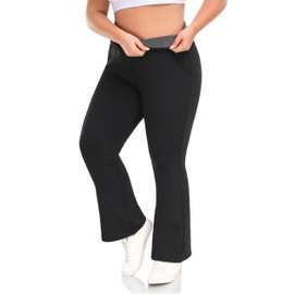 ZERDOCEAN Women's Plus Size Fleece Lined Flare Leggings Crossover High Waist Winter Thermal Yoga Bootcut Pants Bell Bottoms Black 4X