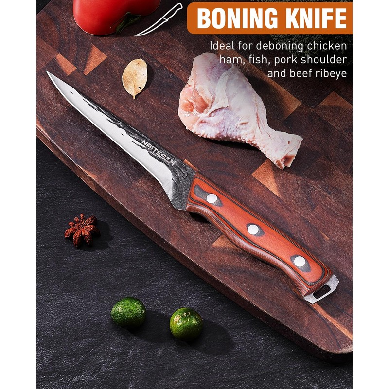 Naitesen 3PCS Hand Forged Butcher Knife Set, Very Sharp Meat