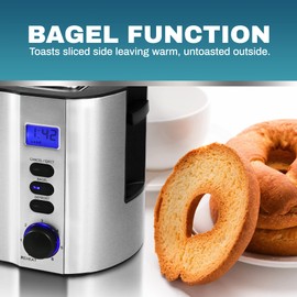 Elite Gourmet 4 Slice Toaster with Countdown Timer, Defrost, and Cancel Functions - Extra Wide Slots for Bagels and Waffles, Built-in Warming Rack, Stainless Steel