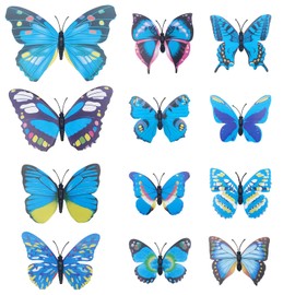ALLY-MAGIC 12PCS Butterfly Wall Decor, Garden Butterfly Sculpture Ornaments for Indoor Outdoor Garden Yard Sheds Home Walls Fences Decor (3 Size) 7/9/12CM Y9HDZS-Blue